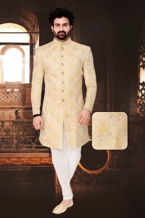 Offwhite & Yellow Indo Western  Sherwani